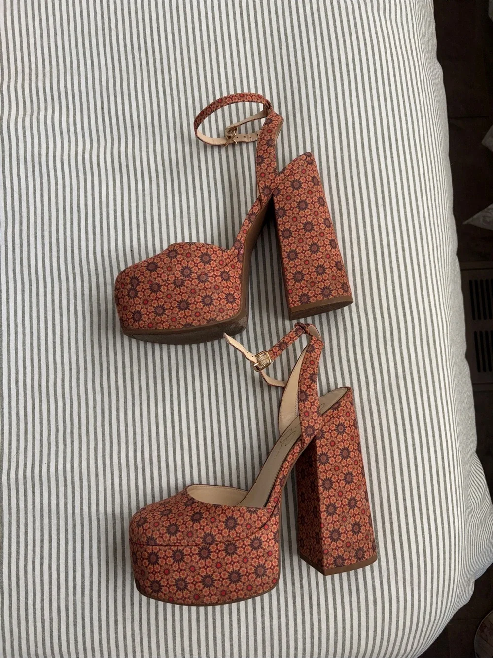 Floral Rust Platform Ankle-Strap Heels